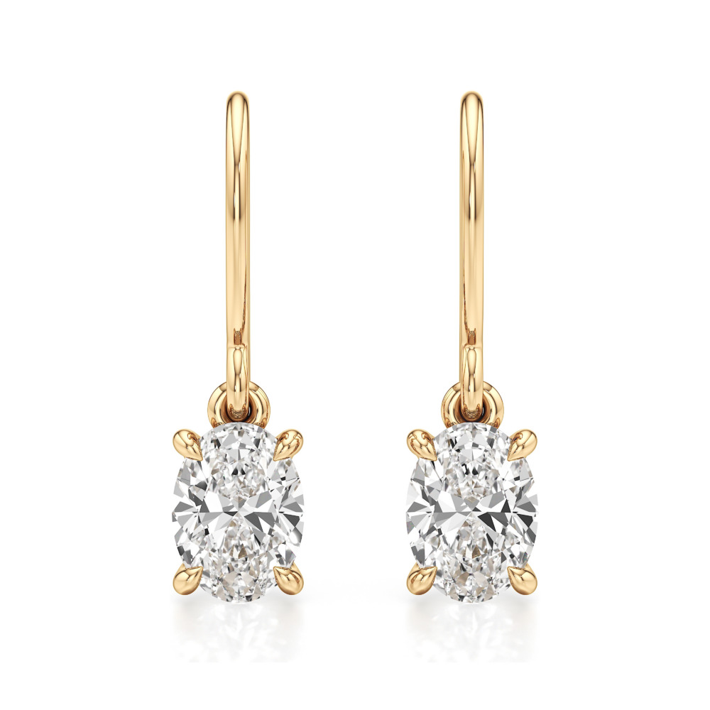 oval lab grown diamond drop earrings yellow gold front oval lab grown diamond drop earrings yellow gold front