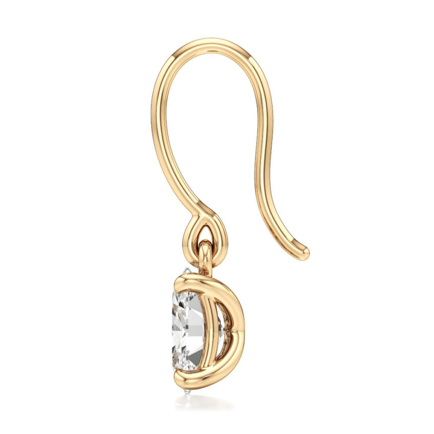 oval lab grown diamond drop earrings yellow gold side