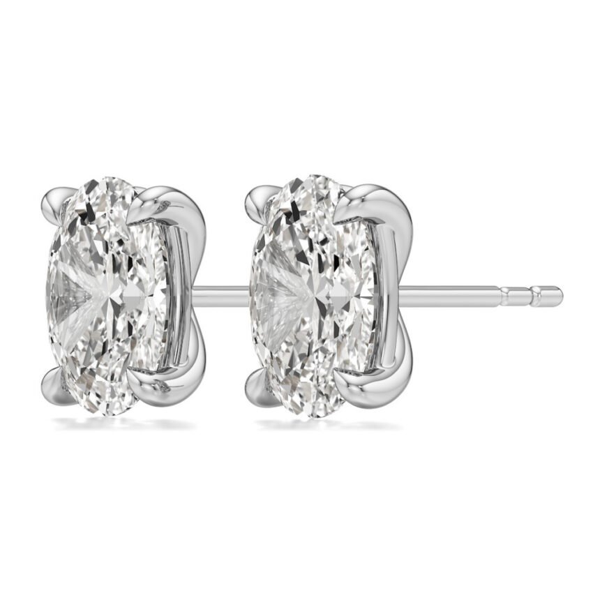 oval lab grown diamond stud earrings platinum angle