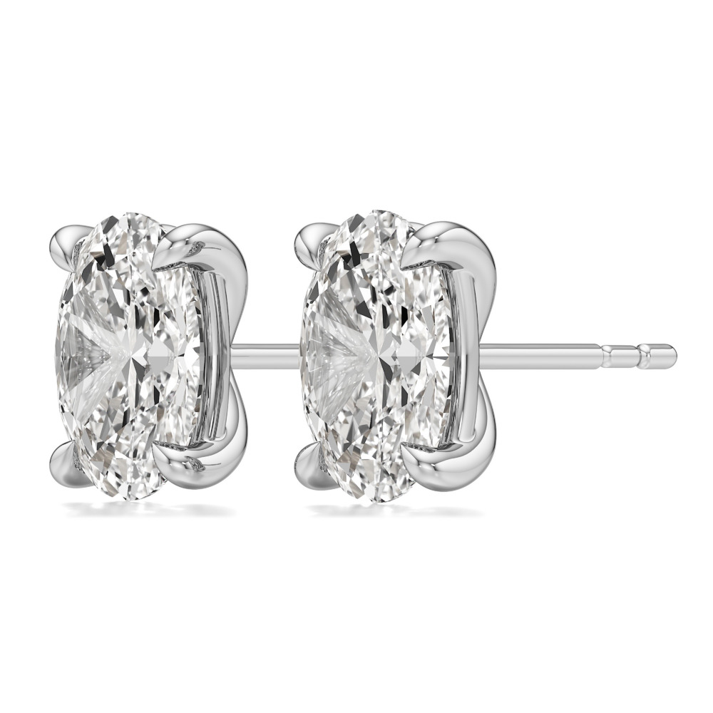 oval lab grown diamond stud earrings platinum angle
