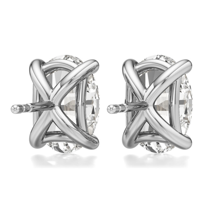 oval lab grown diamond stud earrings platinum back