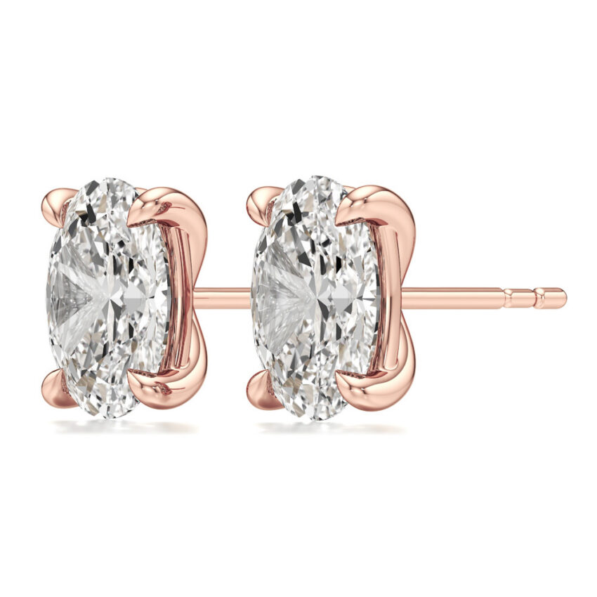 oval lab grown diamond stud earrings rose gold angle