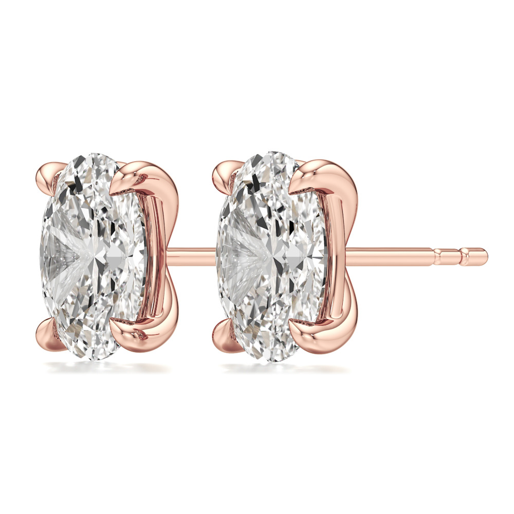oval lab grown diamond stud earrings rose gold angle