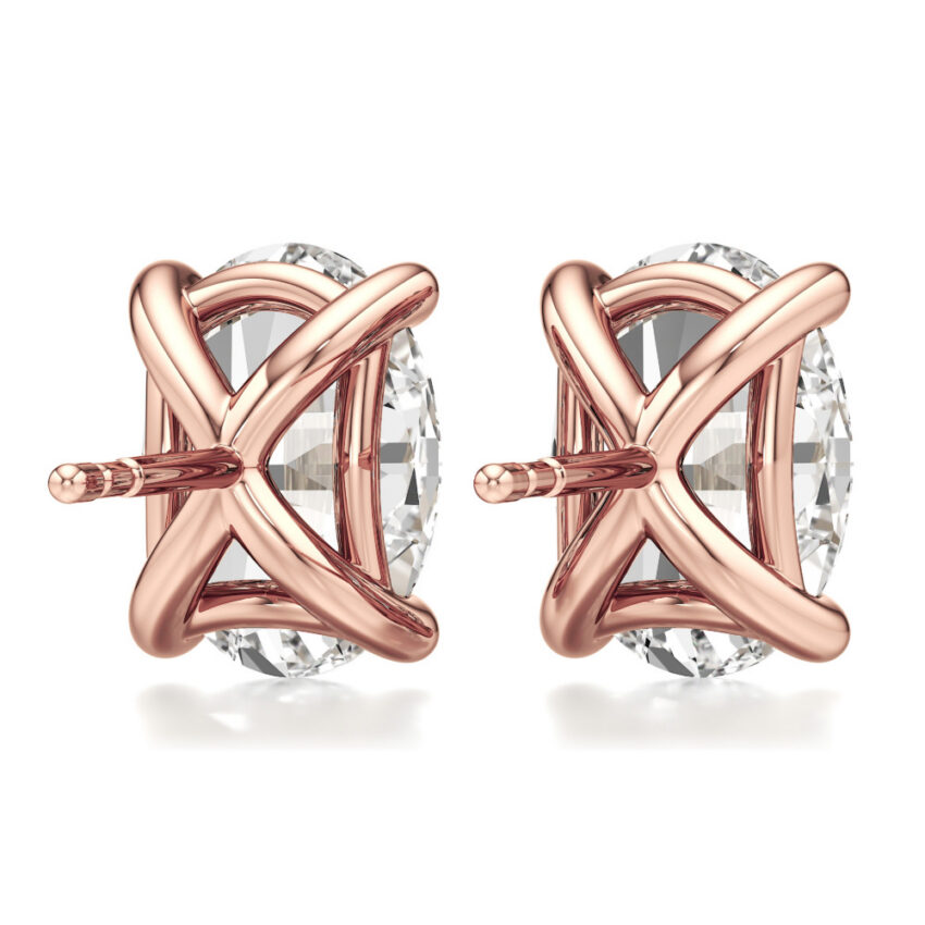 oval lab grown diamond stud earrings rose gold back
