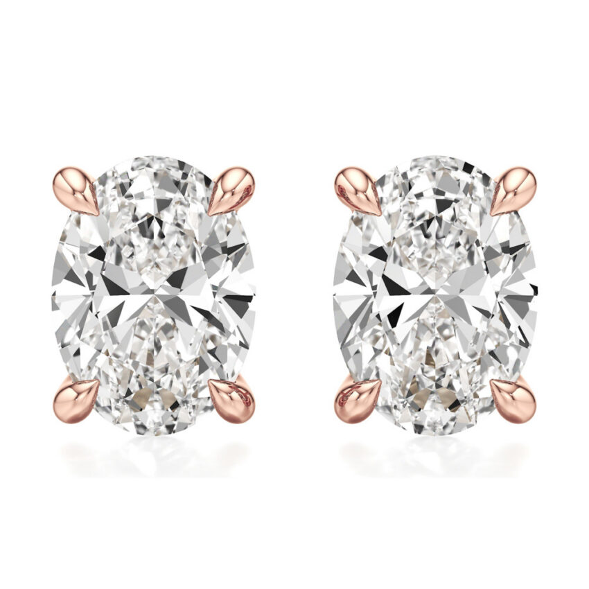 oval lab grown diamond stud earrings rose gold front