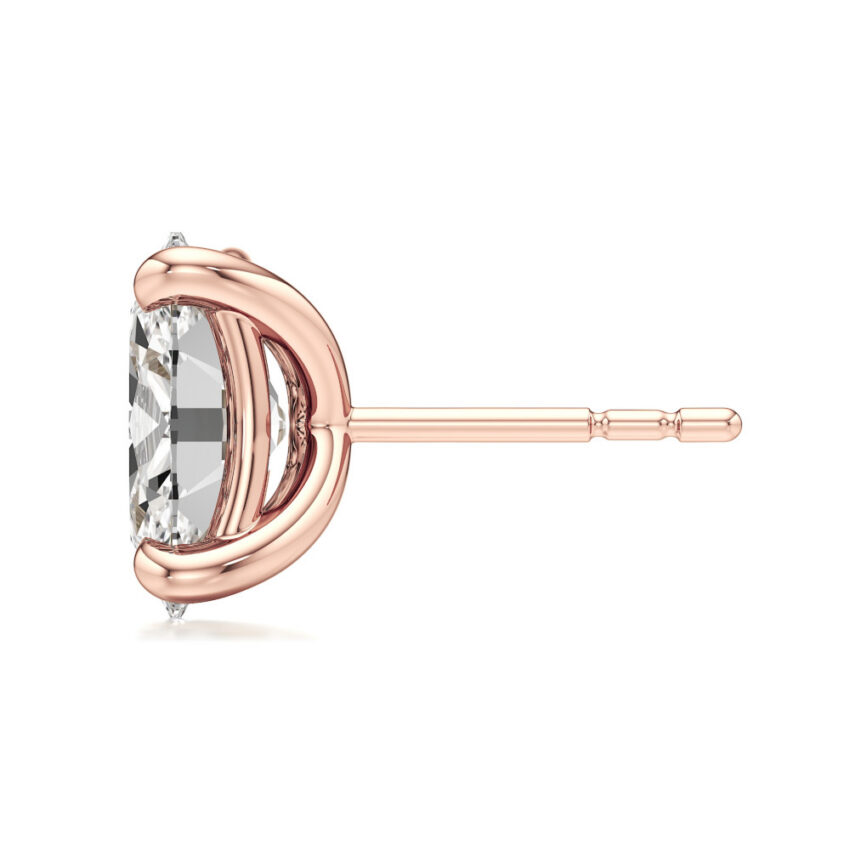 oval lab grown diamond stud earrings rose gold side