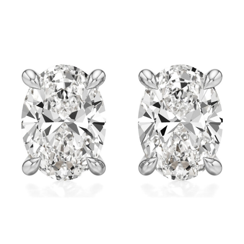 oval lab grown diamond stud earrings white gold front