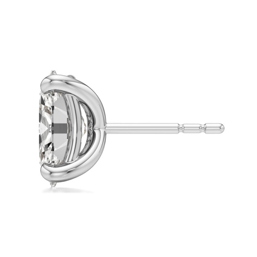 oval lab grown diamond stud earrings white gold side
