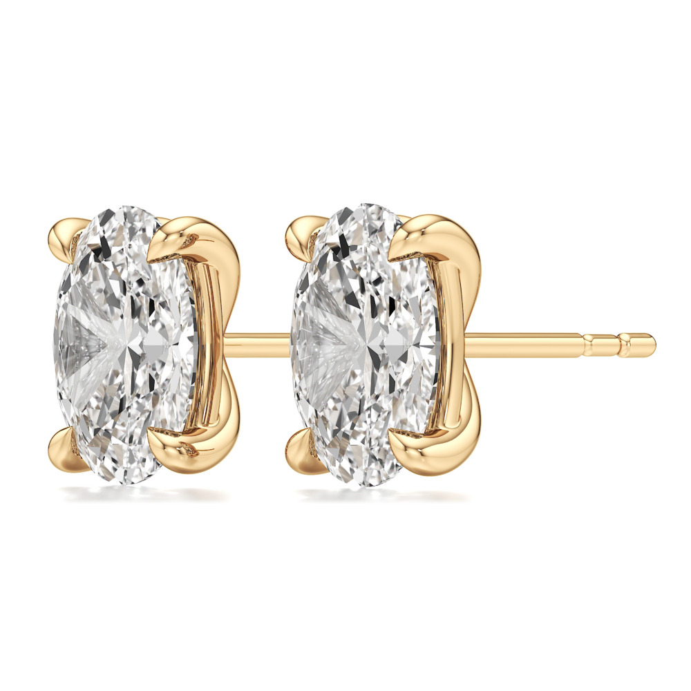 oval lab grown diamond stud earrings yellow gold angle