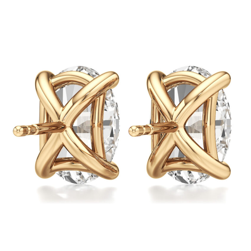 oval lab grown diamond stud earrings yellow gold back