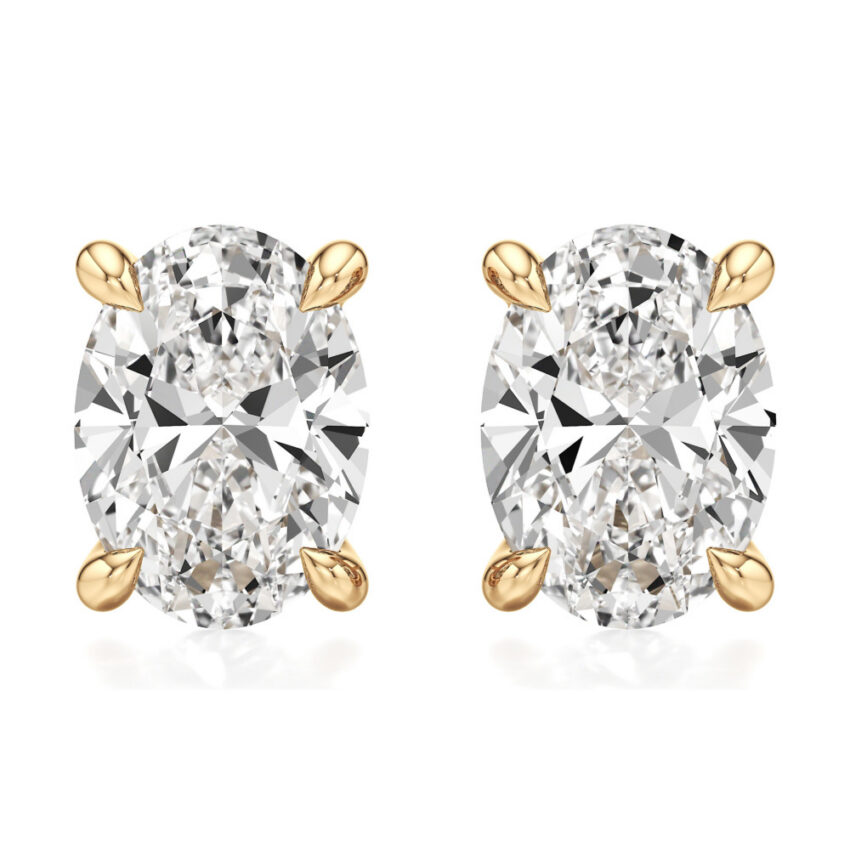 oval lab grown diamond stud earrings yellow gold front