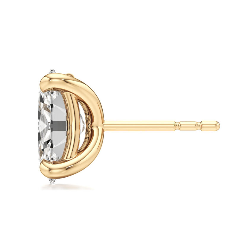 oval lab grown diamond stud earrings yellow gold side