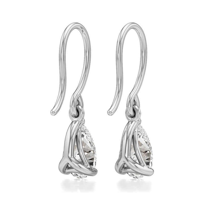 pear lab grown diamond drop earrings platinum back