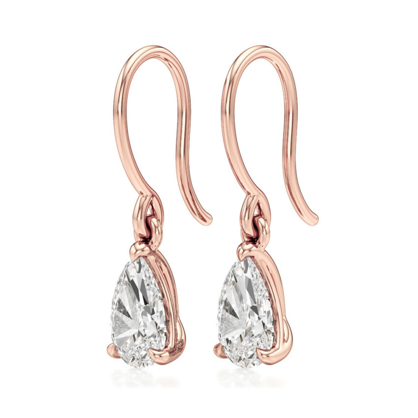 pear lab grown diamond drop earrings rose gold angle