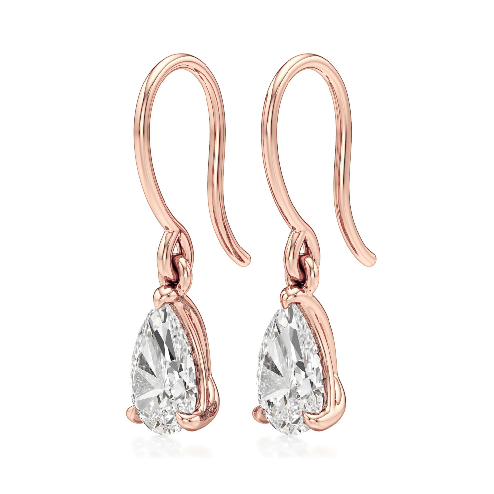 pear lab grown diamond drop earrings rose gold angle