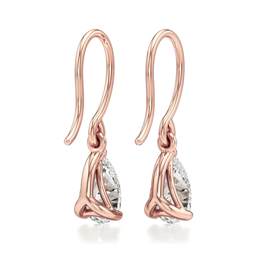 pear lab grown diamond drop earrings rose gold back