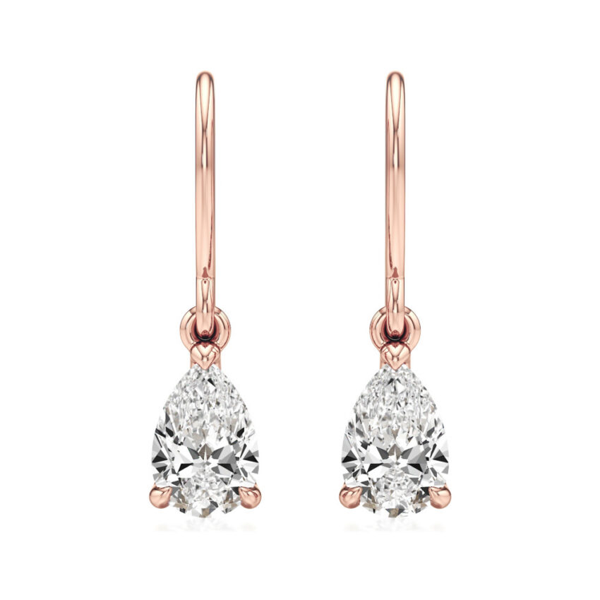 pear lab grown diamond drop earrings rose gold front