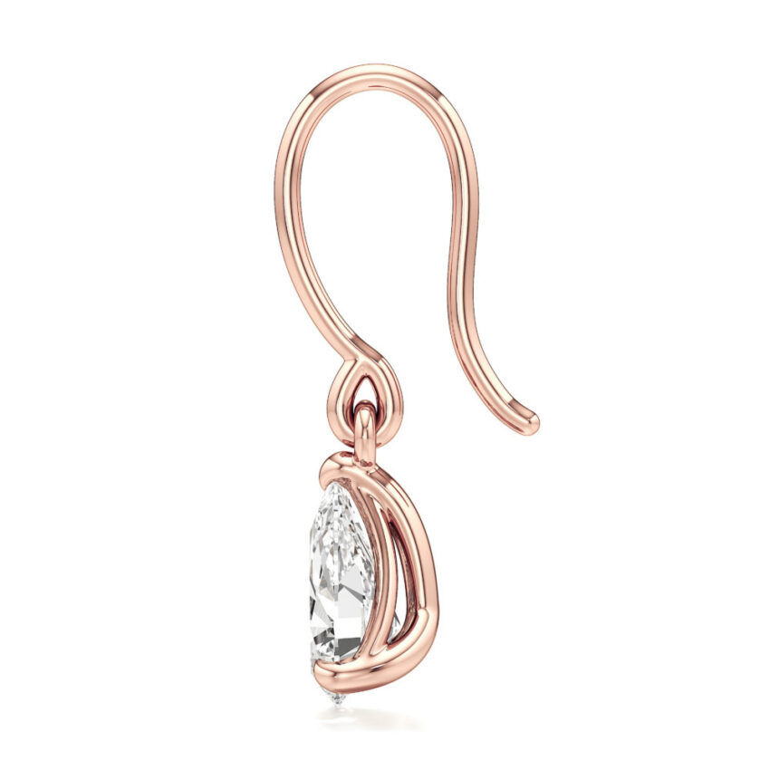 pear lab grown diamond drop earrings rose gold side