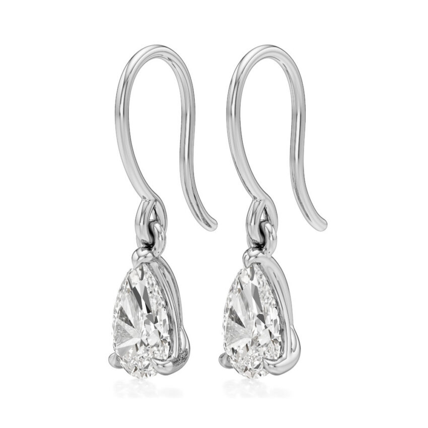 pear lab grown diamond drop earrings white gold angle