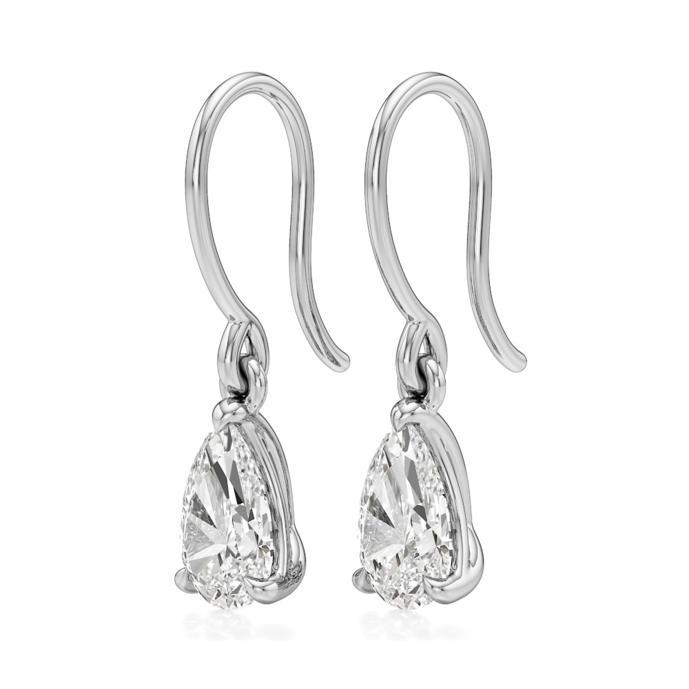 pear lab grown diamond drop earrings white gold angle