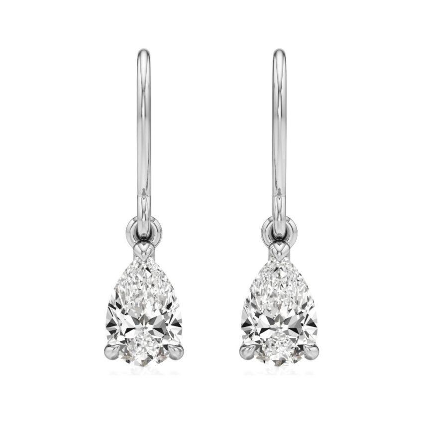 pear lab grown diamond drop earrings white gold front