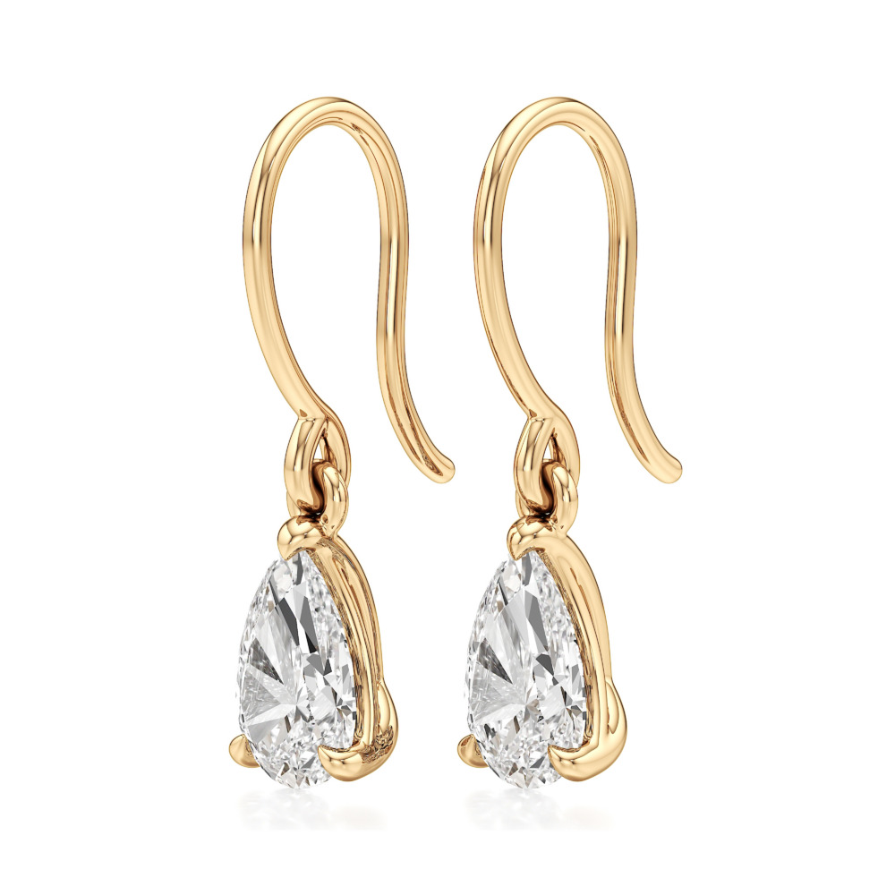 pear lab grown diamond drop earrings yellow gold angle