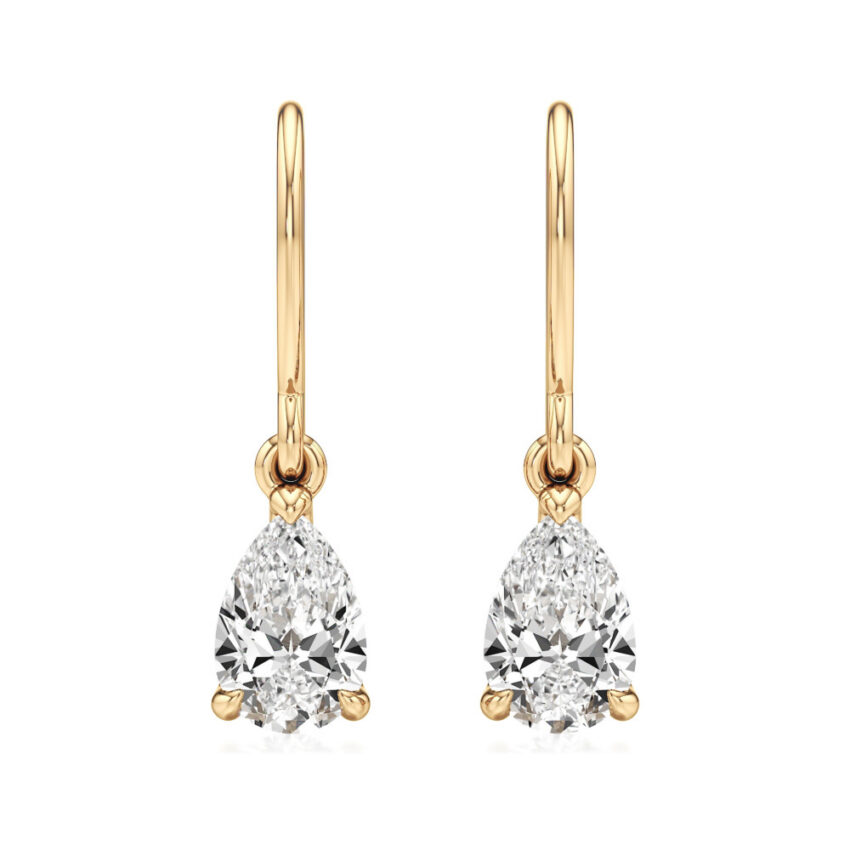 pear lab grown diamond drop earrings yellow gold front