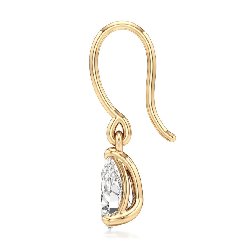 pear lab grown diamond drop earrings yellow gold side