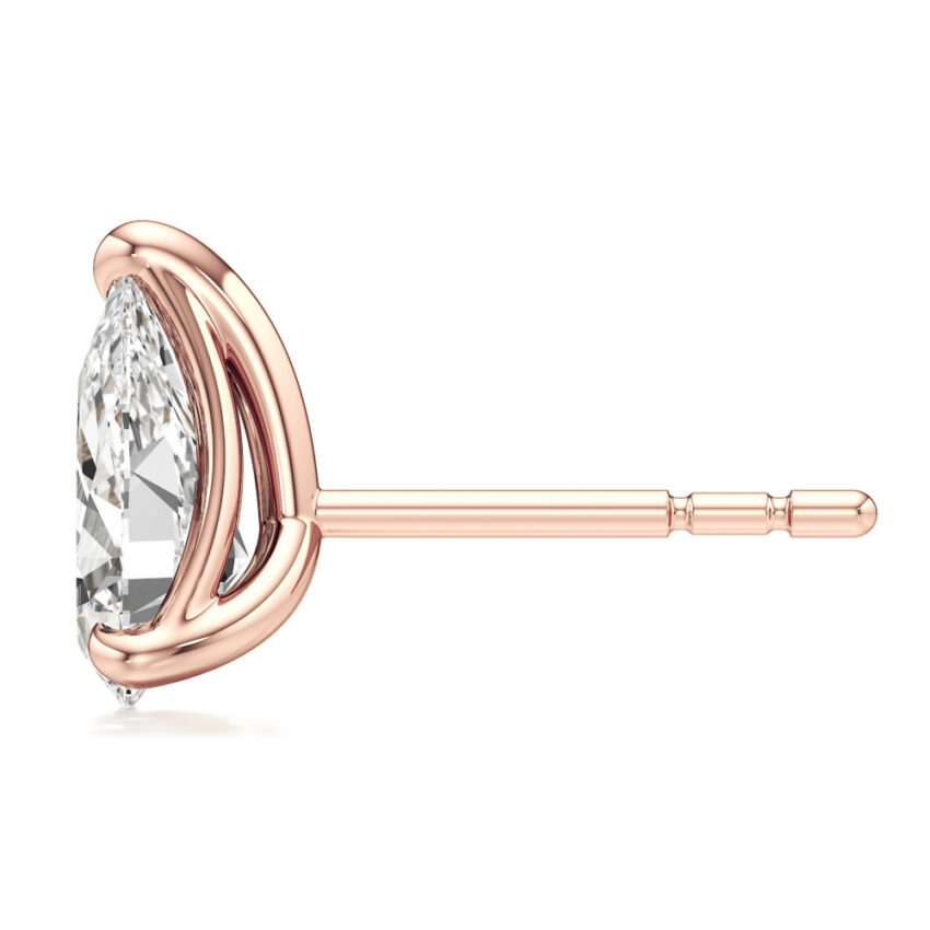pear lab grown diamond stud earrings rose gold side