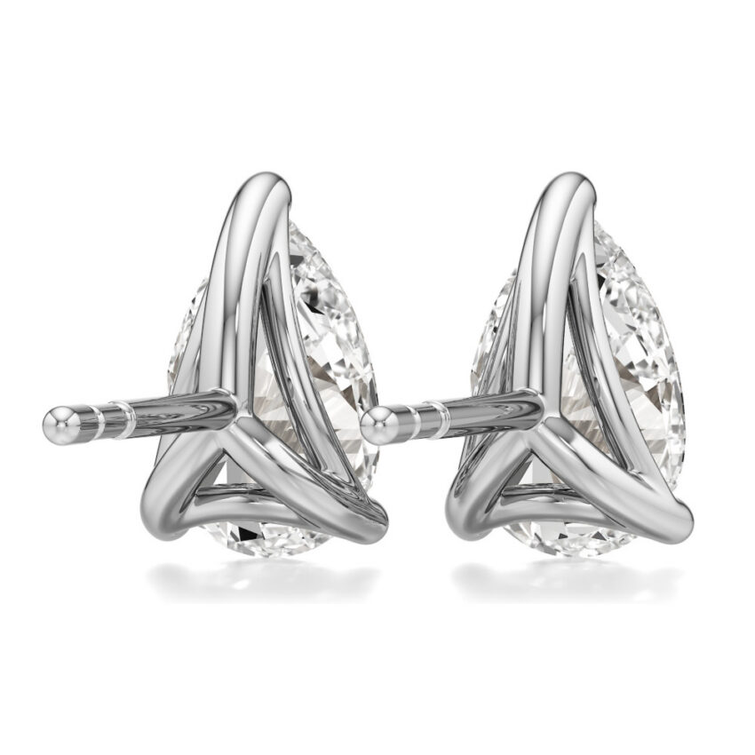 pear lab grown diamond stud earrings white gold back