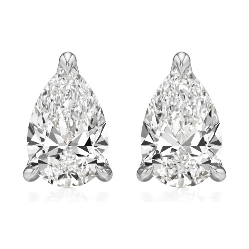 pear lab grown diamond stud earrings white gold front