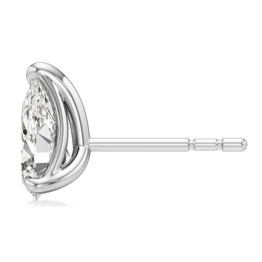 pear lab grown diamond stud earrings white gold side