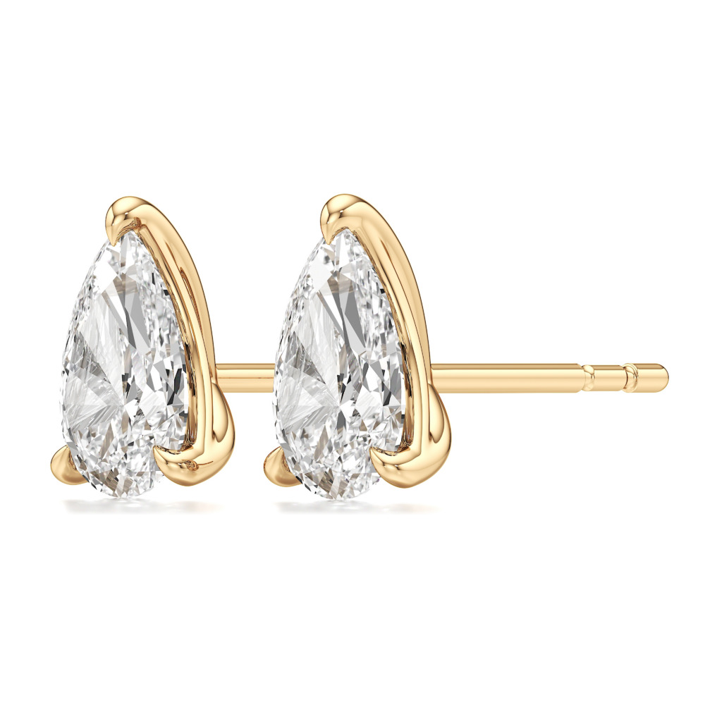 pear lab grown diamond stud earrings yellow gold angle