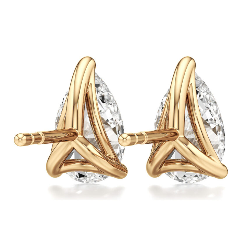 pear lab grown diamond stud earrings yellow gold back