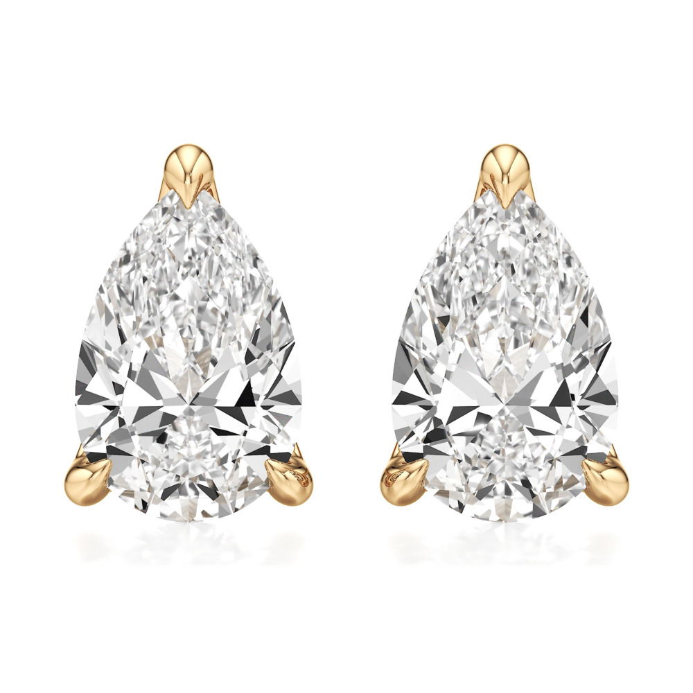 pear lab grown diamond stud earrings yellow gold front pear lab grown diamond stud earrings yellow gold front
