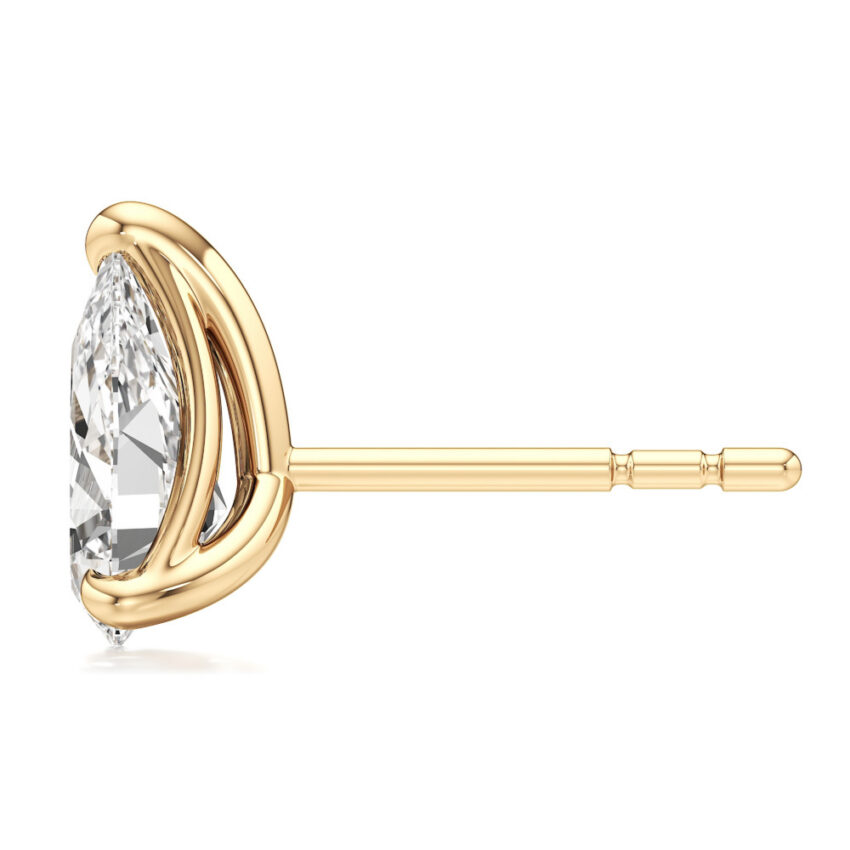 pear lab grown diamond stud earrings yellow gold side