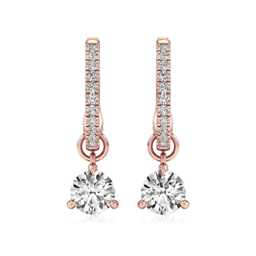 round lab grown diamond charm hoops rose gold front