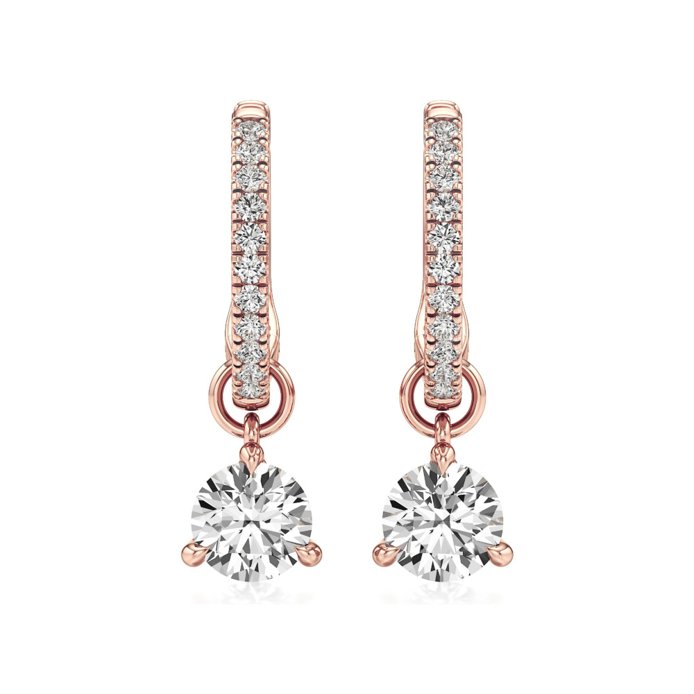 round lab grown diamond charm hoops rose gold front round lab grown diamond charm hoops rose gold front