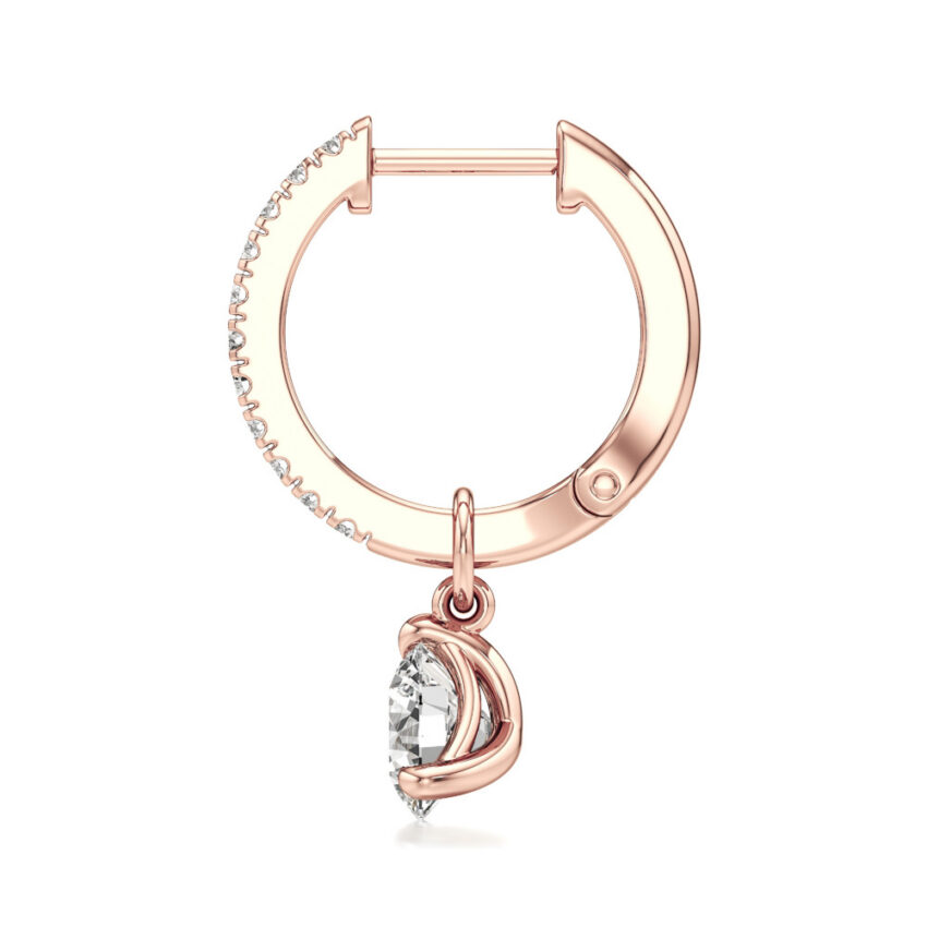 round lab grown diamond charm hoops rose gold side