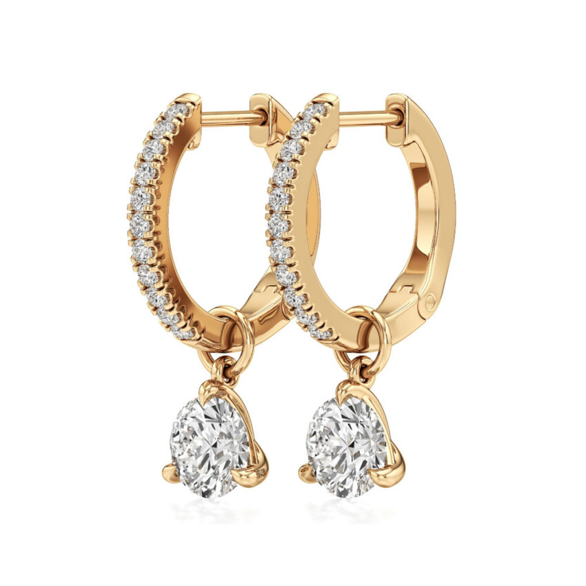 round lab grown diamond charm hoops yellow gold angle