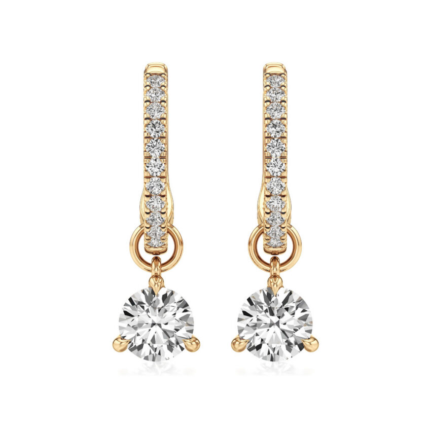 round lab grown diamond charm hoops yellow gold front
