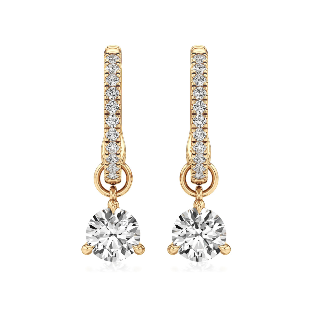 round lab grown diamond charm hoops yellow gold front round lab grown diamond charm hoops yellow gold front