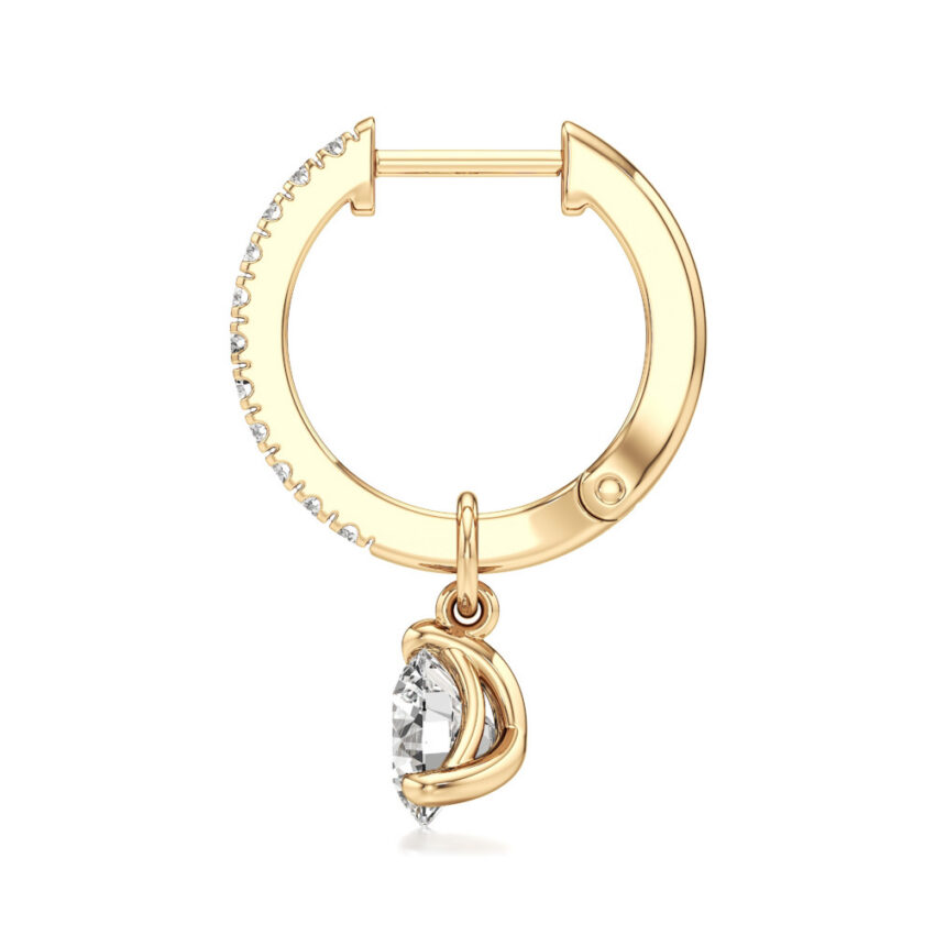 round lab grown diamond charm hoops yellow gold side
