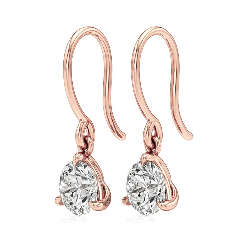 round lab grown diamond drop earrings rose gold angle