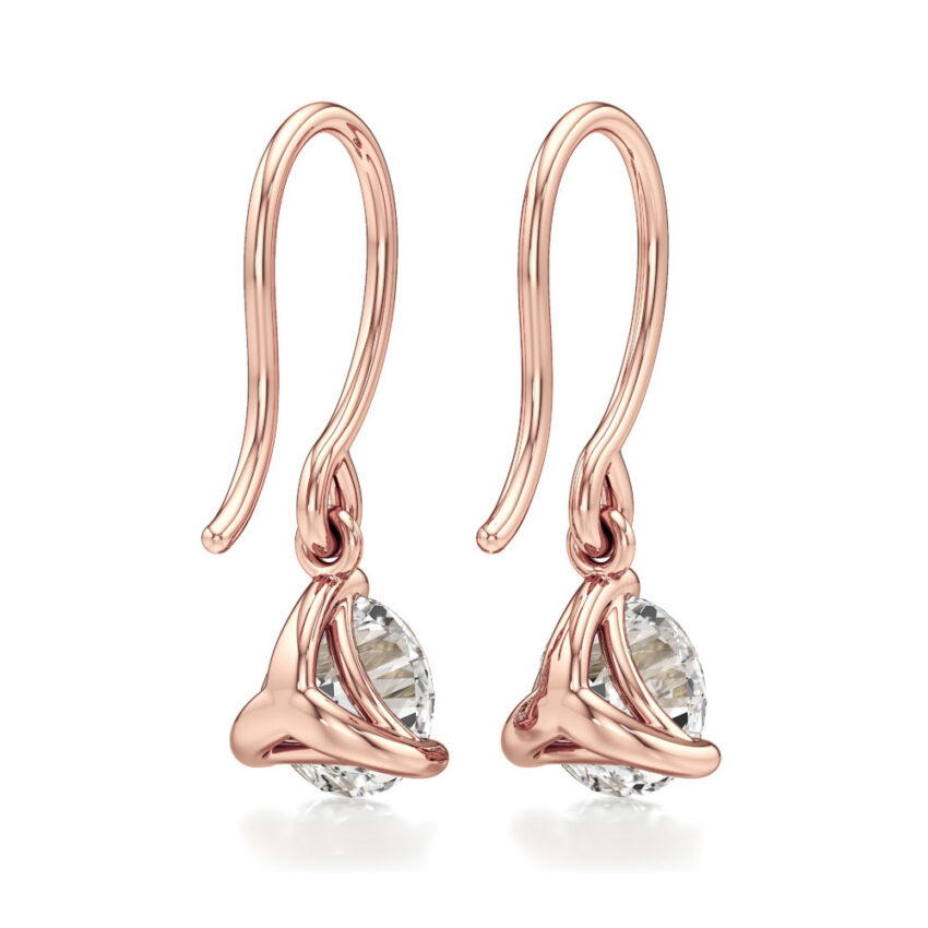 round lab grown diamond drop earrings rose gold back