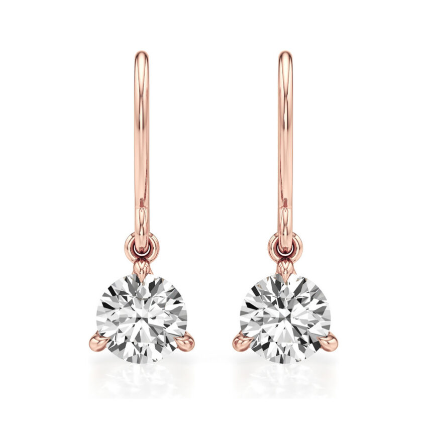 round lab grown diamond drop earrings rose gold front