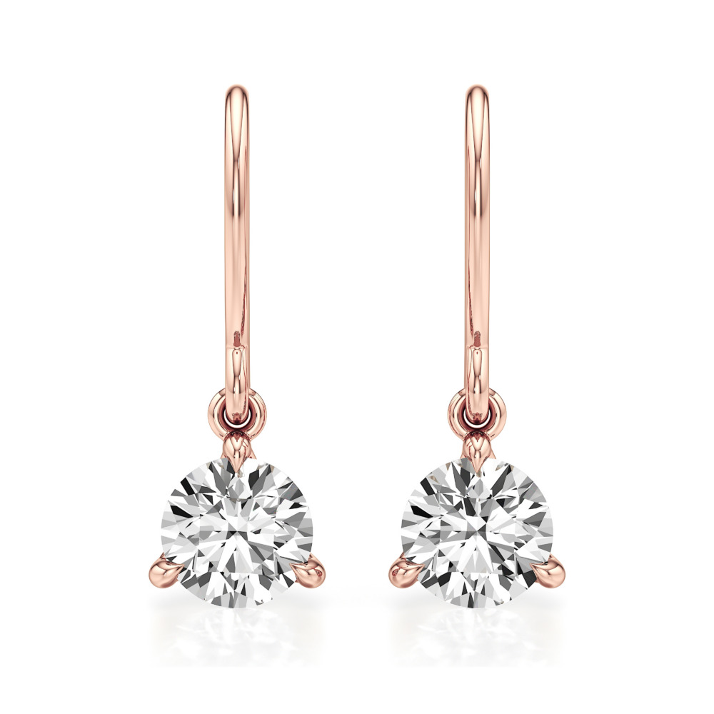round lab grown diamond drop earrings rose gold front round lab grown diamond drop earrings rose gold front