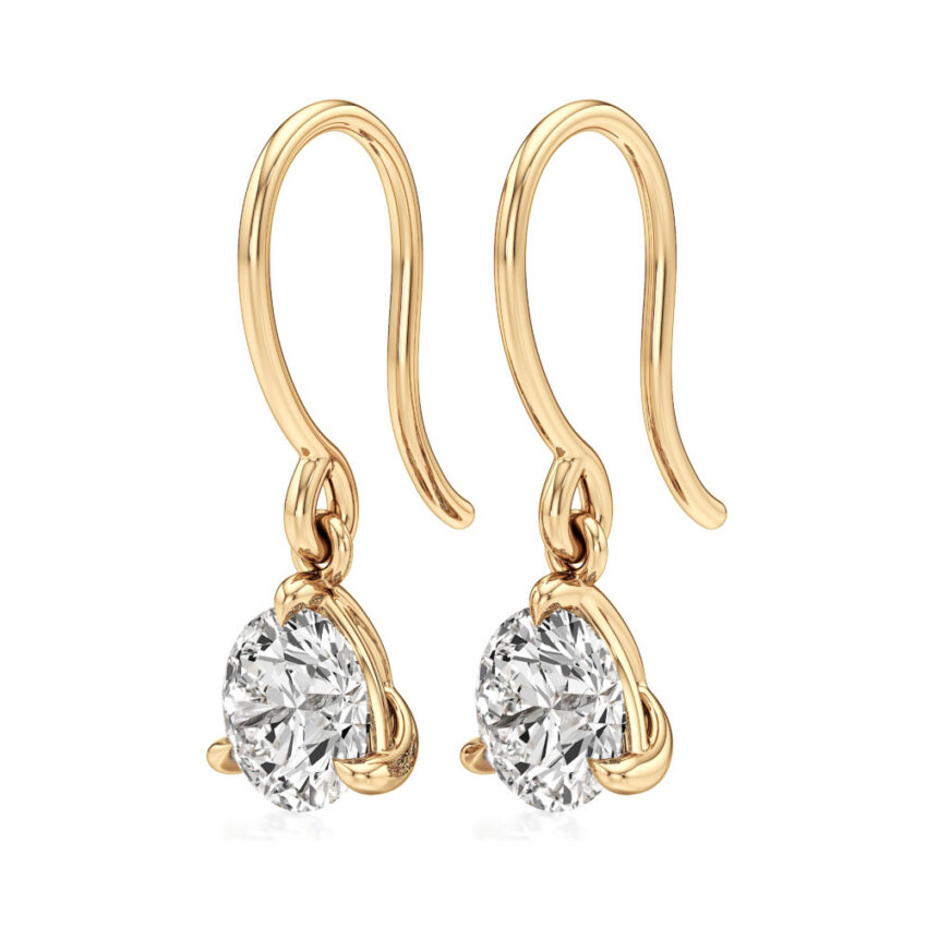 round lab grown diamond drop earrings yellow gold angle