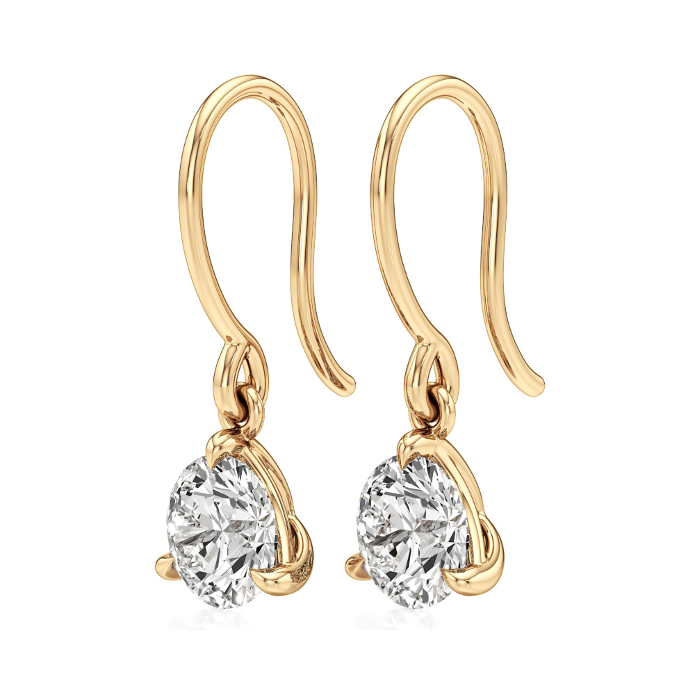 round lab grown diamond drop earrings yellow gold angle
