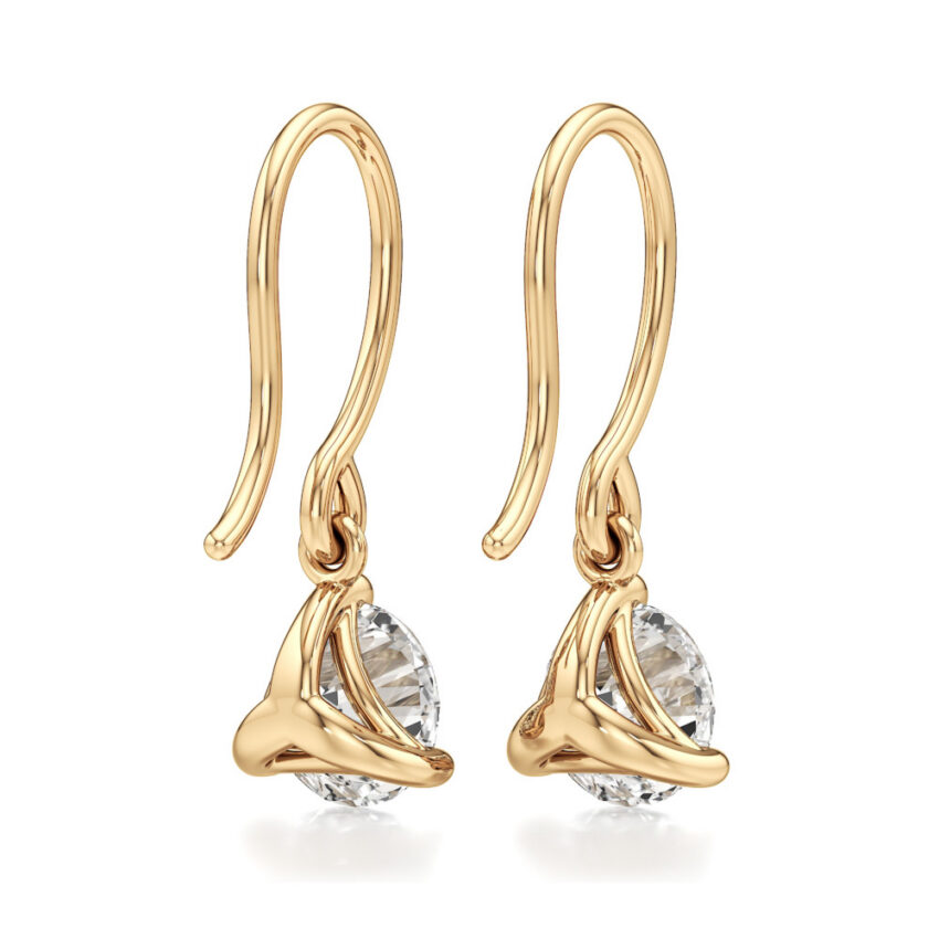 round lab grown diamond drop earrings yellow gold back